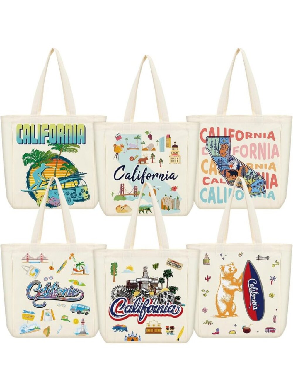 Set of 6 Stylish Canvas Tote Bags - Eco-Friendly, Perfect for Souvenirs & Gifts